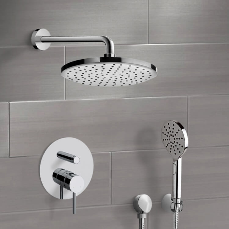 Shower Faucet Chrome Shower System With 10 Inch Rain Shower Head and Hand Shower Remer SFH68-10